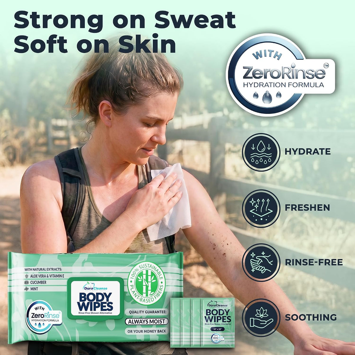 Body Wipes for Women - Gentle - No Rinse Bathing Wipes - 50 Ct + 4 Travel