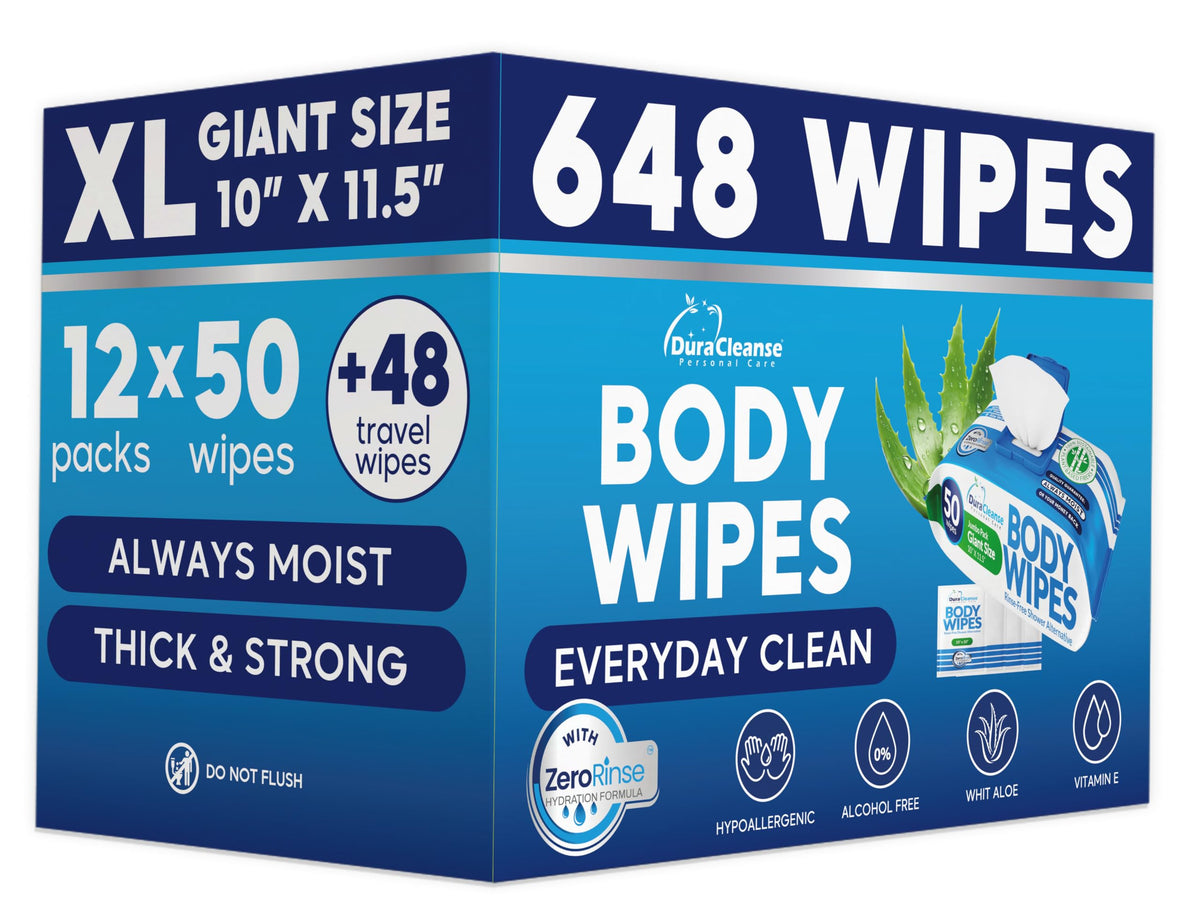Body Wipes for Women - Gentle - No Rinse Bathing Wipes - 50 Ct + 4 Travel