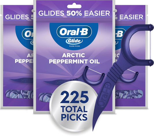 Oral-B Glide Peppermint Dental Floss Picks with Arctic Peppermint Oil Flavor, 75 Count, Pack of 3