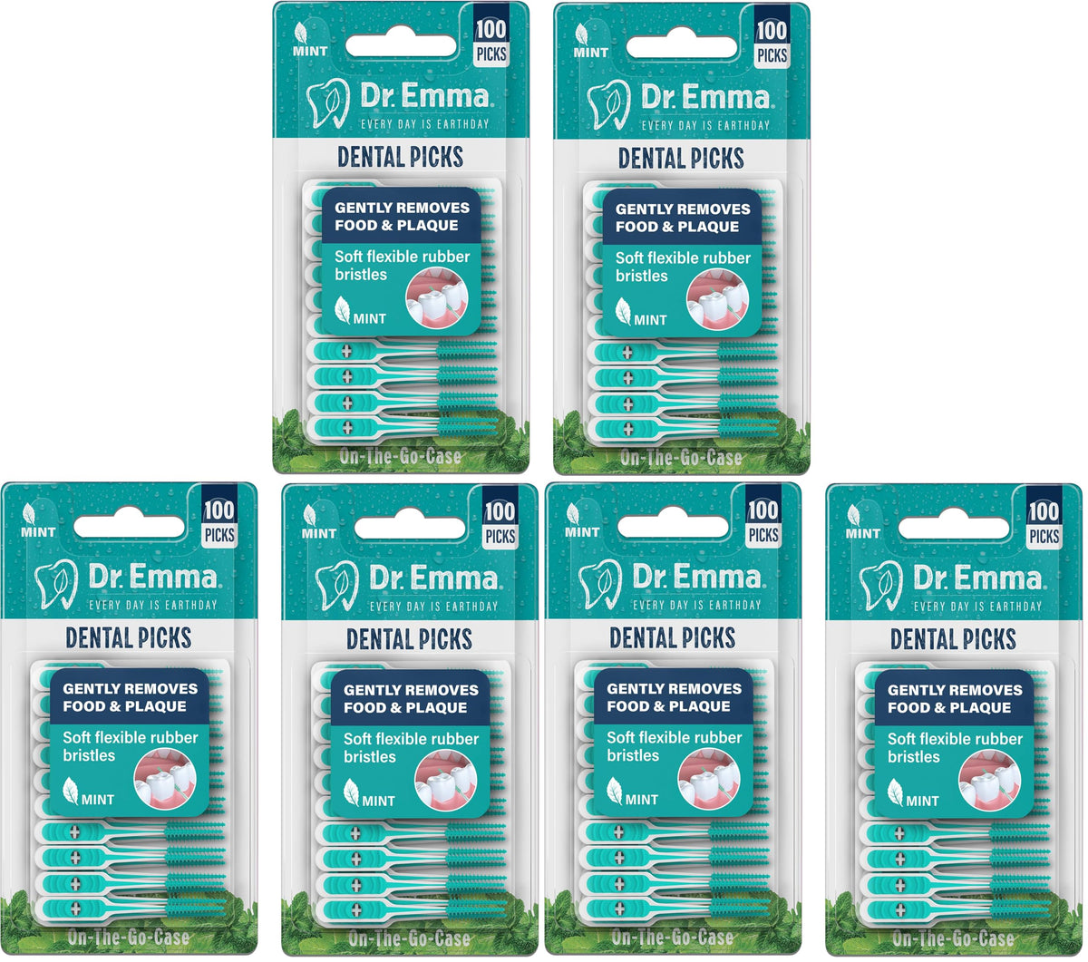 Dr. Emma Soft Rubberized Dental Picks Mint Brush Picks, 100 Count (1 Packs, Mint)