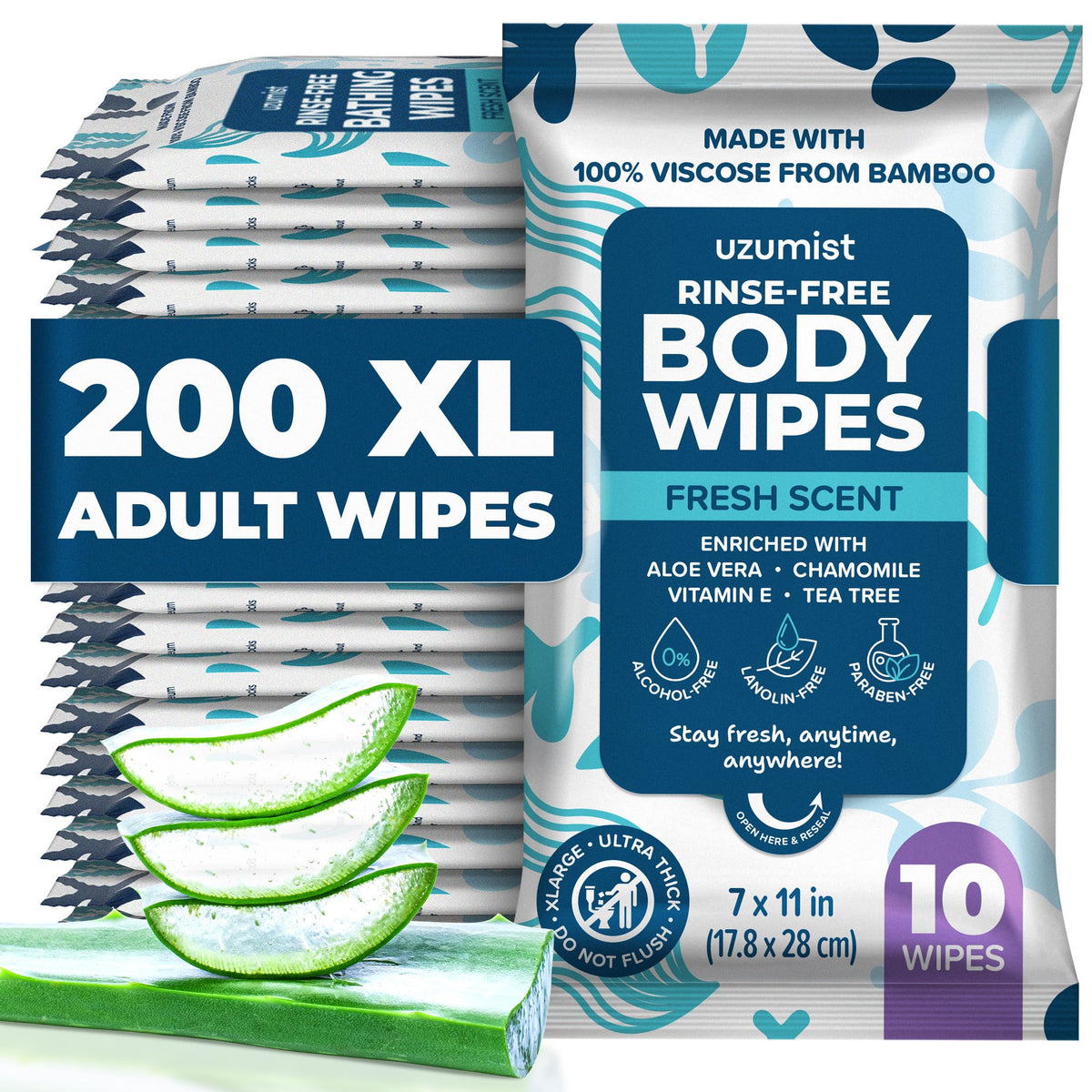 Camping Essentials - Body Wipes for Adults Bathing No Rinse - XL Wipes