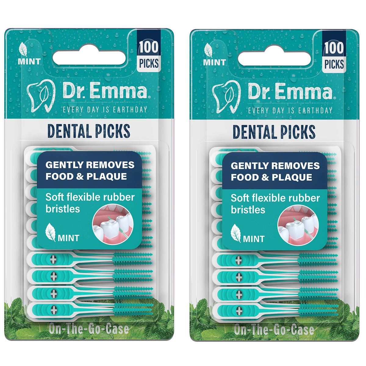 Dr. Emma Soft Rubberized Dental Picks Mint Brush Picks, 100 Count (1 Packs, Mint)