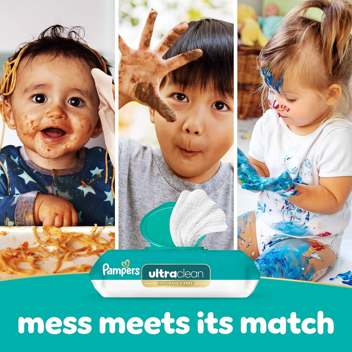 Pampers Ultraclean Baby Wipes, Unscented, Fragrance Free, Water Based, Hypoallergenic, Extra Thick & Grips Mess, 100% Plant Based, 624 Wipes Total (8X Flip-Top Packs)