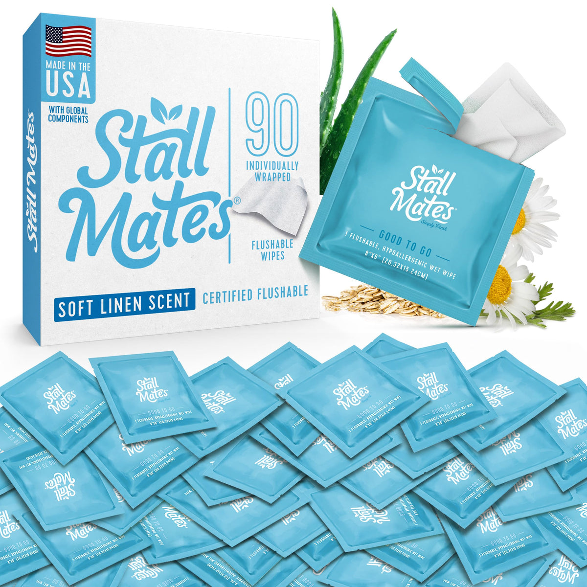 Stall Mates Flushable Wipes, Individually Wrapped, Unscented, 30 Count