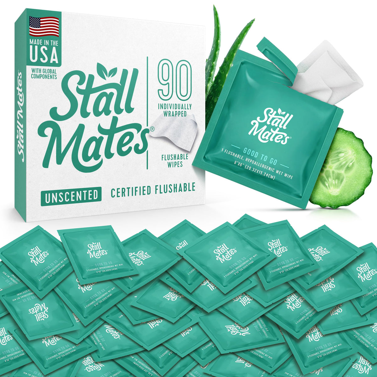Stall Mates Flushable Wipes, Individually Wrapped, Unscented, 30 Count